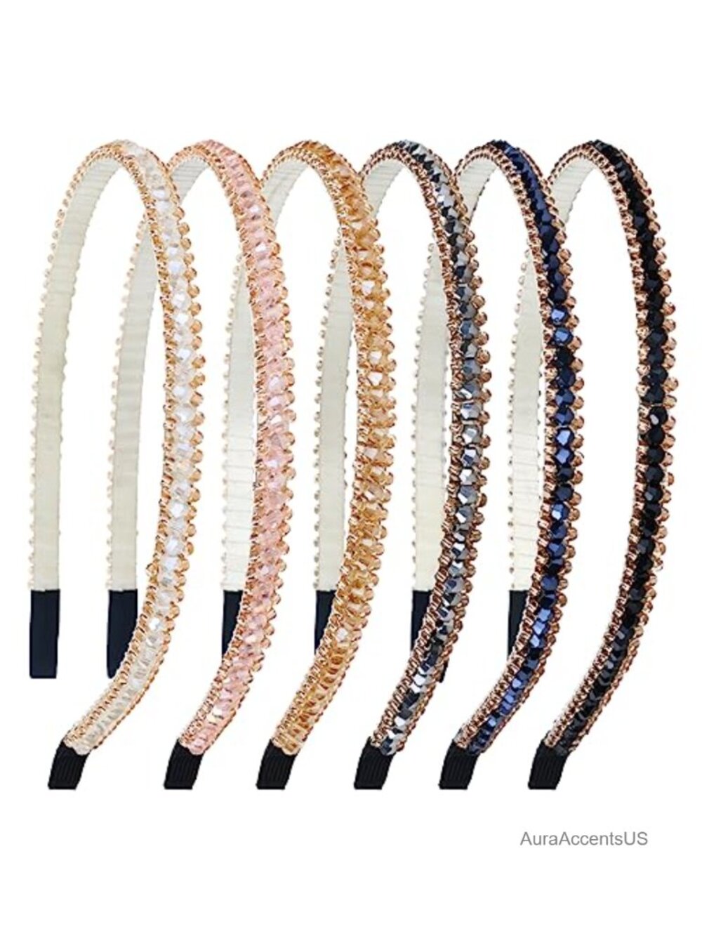 6 Pack Sparkly Crystal Rhinestone Headbands Bling Beaded Hair Accessories